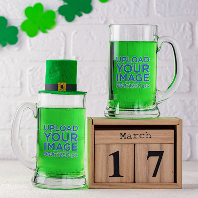 St Patrick's Day-Inspired Mockup Featuring Two Beer Mugs