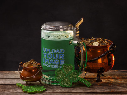 Mockup of a Special Beer Mug with St Patrick's Day-Inspired Decorations