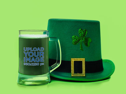 Mockup of a Beer Glass Placed Next to a St. Patrick's Day Hat