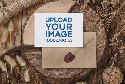 Mockup of a Wedding Program Placed on a Wooden Surface