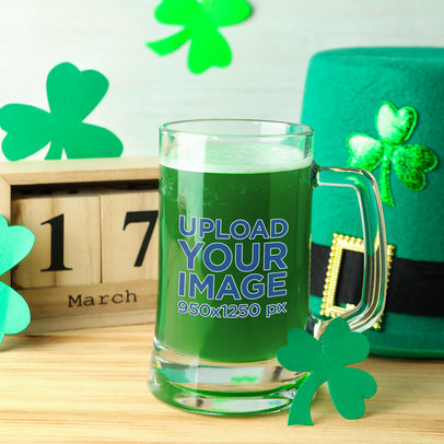 Mockup of a Beer Glass Featuring Ornaments for St. Patrick's Day
