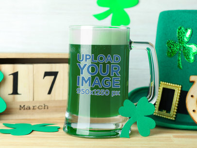 Beer Glass Mockup Featuring St. Patrick's Day Decorations