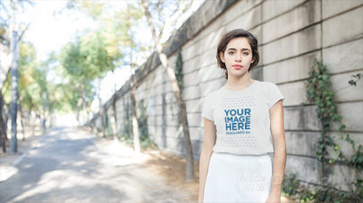 Pretty Lady Wearing a Round Neck T-Shirt in Stop Motion and a Long Skirt a13596