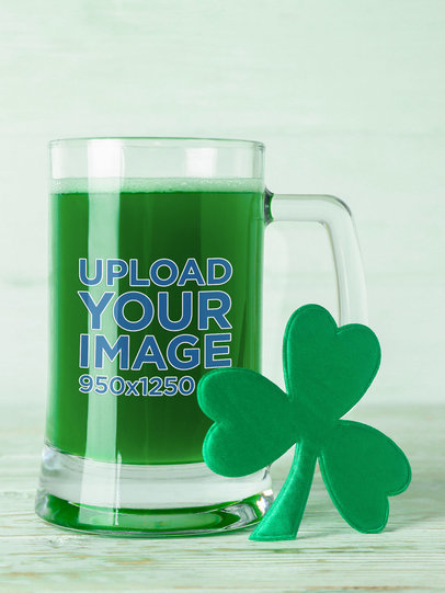 Beer Glass Mockup Featuring a St. Patrick's Day Clover
