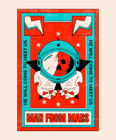 T-Shirt Design Template Featuring Surrealistic Illustrations