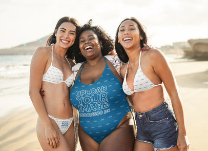 Swimsuit Mockup Featuring Three Happy Women at the Beach m27451 r-el2