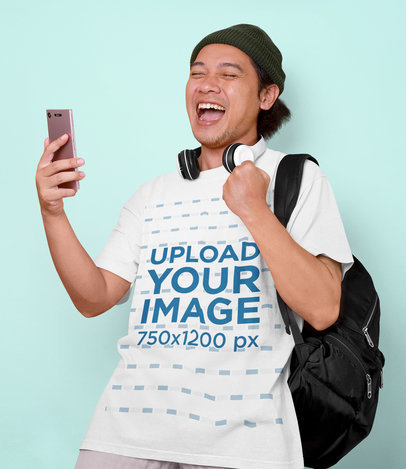 T-Shirt Mockup Featuring a College Student Laughing