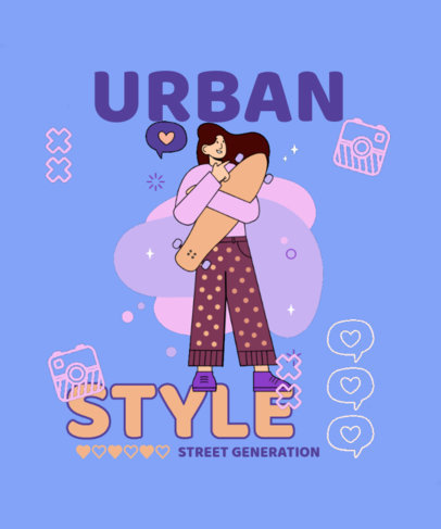 Illustrated T-Shirt Design Creator Featuring a Woman with a Skateboard 