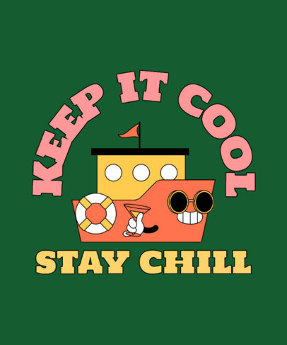 Summer-Themed T-Shirt Design Template with a Cartoonish Boat Graphic 4767i