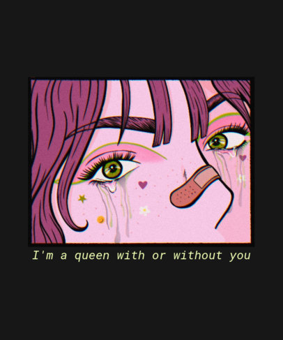 T-Shirt Design Template Featuring an Anime Theme and a Quote