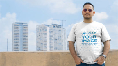 Plus Size T-Shirt Video of a Man Wearing Sunglasses On a Rooftop a12462
