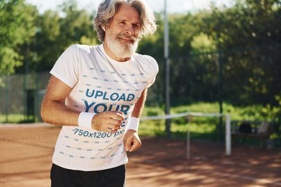 T-Shirt Mockup of a Senior Man Running Outside