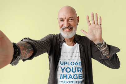 Round-Neck T-Shirt Mockup of a Happy Bald Man With Tattoos m27177 r-el2