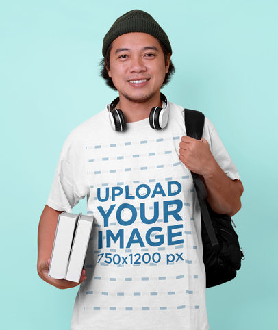 T-Shirt Mockup of a Happy College Student at a Studio