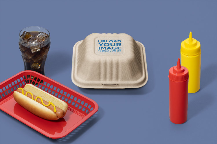 Clamshell Container Mockup Featuring Customizable Fast Food Items