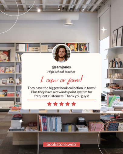 Customer Review Instagram Post Template Featuring a Review of a Bookstore