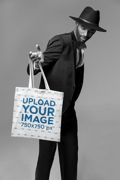 Monochromatic Mockup of a Man Holding a Tote Bag