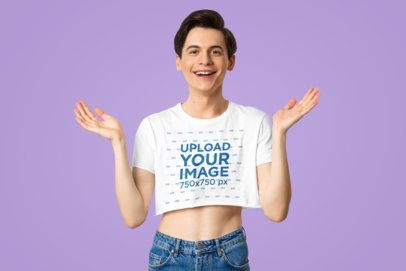 Crop Top Mockup Featuring a Happy Young Man at a Studio m20673 r-el2