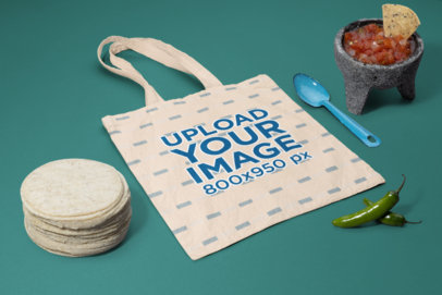 Tote Bag Mockup Featuring Exchangeable Mexican Food Items