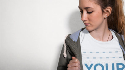 Beautiful Woman Modeling a T-Shirt in Stop Motion with a Jacket