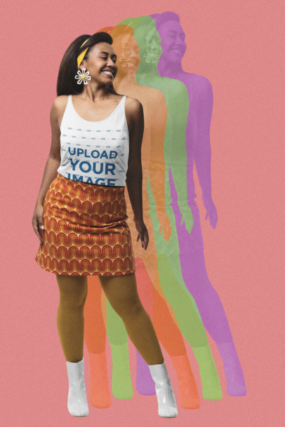 Bella Canvas Mockup of a Happy Woman in a 60s Outfit Wearing a Tank Top