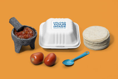 Clamshell Container Mockup Featuring Mexican Food Exchangeable Items