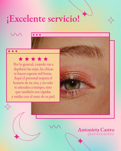 Customer Review Instagram Post Template Featuring a Five Star Review for a Beauty Service