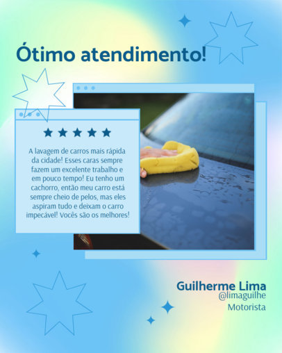 Customer Testimonial Instagram Post Maker Featuring a Positive Review of a Car Washing Service