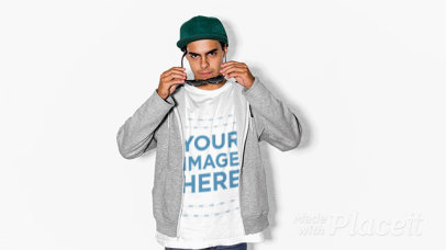 Cool Guy Wearing a Tshirt Stop Motion and a Hoodie Against a White Wall
