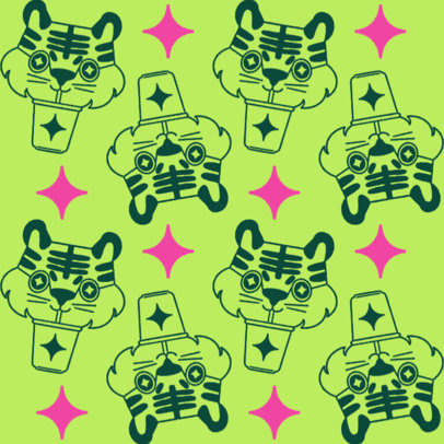Print Pattern Design Creator Featuring Illustrated Tigers Drinking Coffee