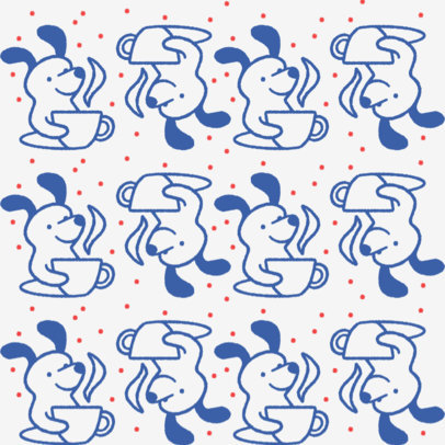 Print Pattern Design Template With Illustrated Dogs Drinking Coffee