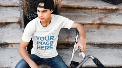 Trendy Guy with his Bike Wearing a Hat and a Tshirt Stop Motion