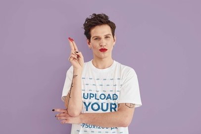 Tee Mockup of a Non-Binary Person Wearing Red Lipstick