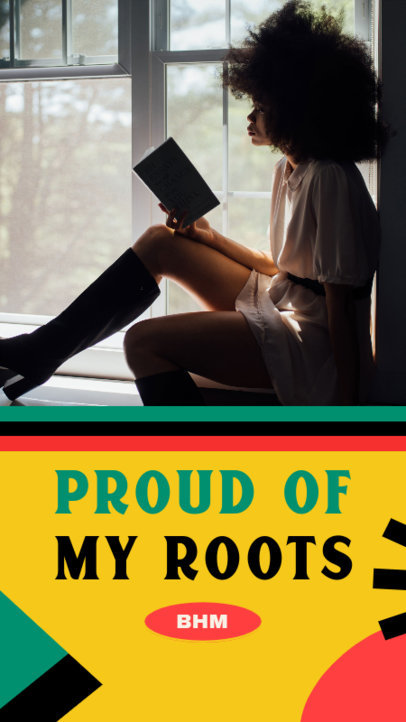 Instagram Story Generator with a Black History Month Theme and a Picture of a Woman Reading