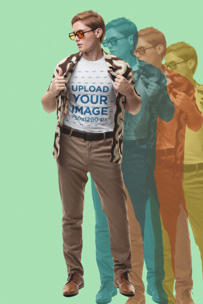 60s-Styled Mockup of a Man Wearing a Bella Canvas Tee