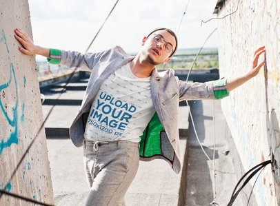 Heathered T-Shirt Mockup Featuring a Man With a Stylish Look