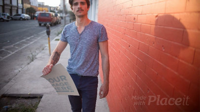 Stop Motion Featuring a Hipster Man Holding a Poster Held In The Street