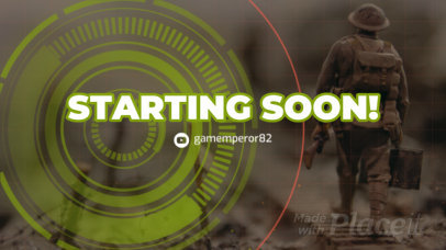 Twitch Screen Video Maker Featuring a War Theme and Starting Soon Message