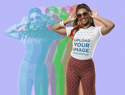 Bella Canvas Tee Mockup of a Groovy Woman Dressed in a 60s Outfit