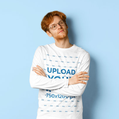Long-Sleeve Tee Mockup Featuring a Thoughtful Man in a Studio m25776 r-el2
