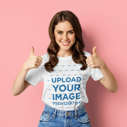 T-Shirt Mockup Featuring a Happy Woman Showing Her Thumbs Up m25773 r-el2
