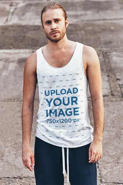 Heathered Tank Top Mockup Featuring a Man With a Serious Look