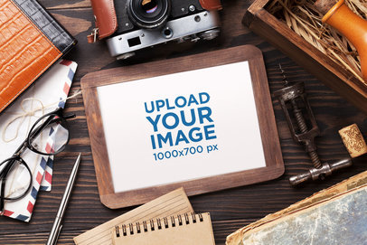 Art Print Mockup Featuring a Retro Setting With Vintage Items