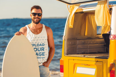 Heathered Tank Top Mockup of a Happy Man Man With a Surf Board m16079 r-el2