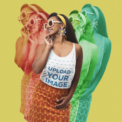 Mockup of a Groovy Woman Wearing a Bella Canvas Tank Top