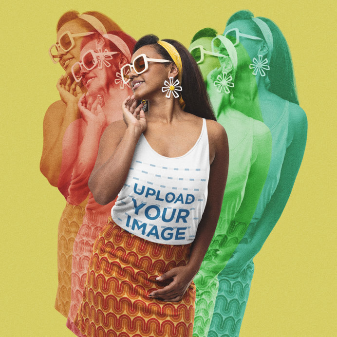 Mockup of a Groovy Woman Wearing a Bella Canvas Tank Top