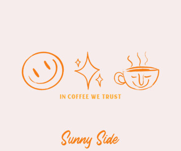 Coffee-Themed Paper Cup Design Template Featuring a Quote and Cute Illustrations