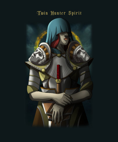 Illustrated T-Shirt Design Template With a Soulslike-Inspired Character Graphic 5247c