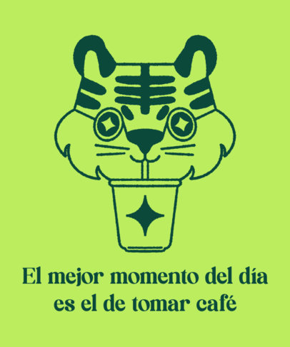 Illustrated Tote Bag Design Creator With a Tiger Drinking Coffee and a Quote