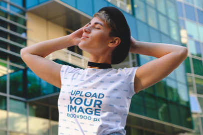 Round-Neck Tee Mockup of a Woman with a Hat and a Choker